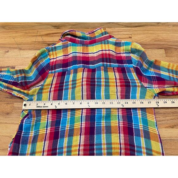 Soft Surroundings Women's Blue M Button-Up Cotton Tunic Shirt Plaid Boho Casual - Picture 10 of 10